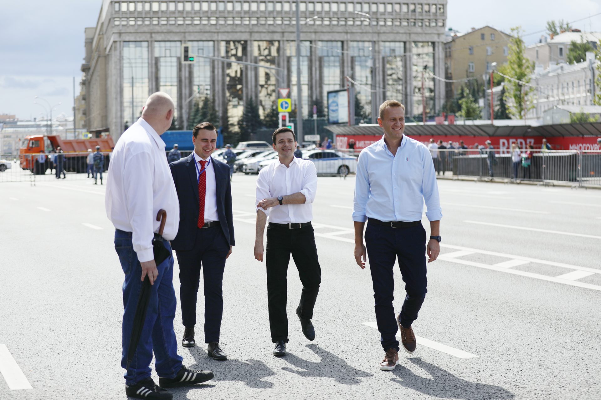 Иван Жданов, Илья Яшин и Алексей Навальный на митинге 20 июля / Фото: Давид Френкель