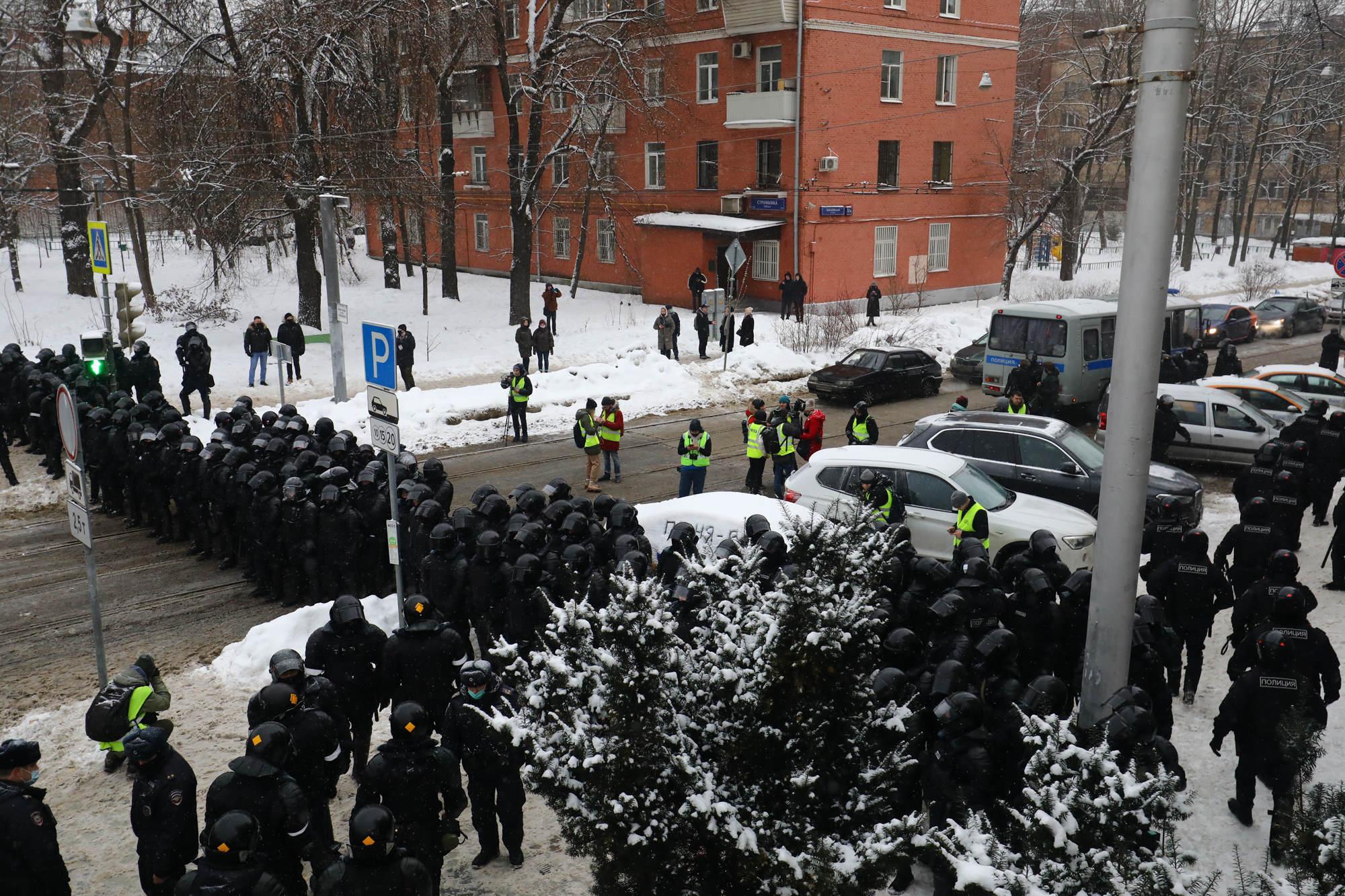 Полицейское оцепление недалеко от Красносельской, Москва, 31 января 2021 года / Фото: Давид Френкель, «Медиазона»