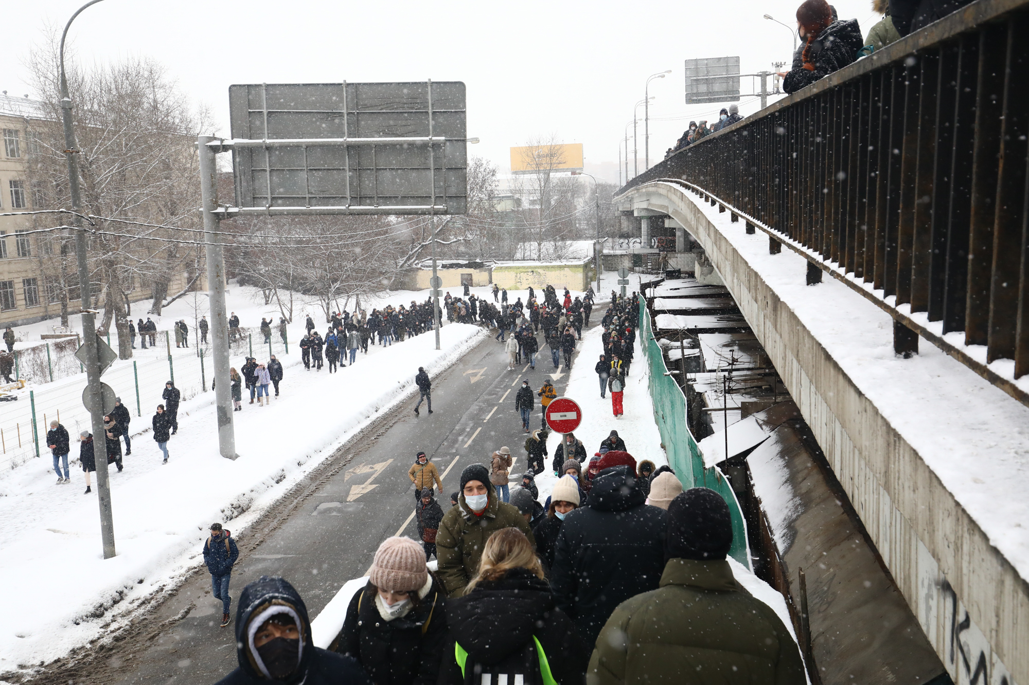 Протестующие недалеко от метро Комсомольская, Москва, 31 января 2021 года / Фото: Давид Френкель, «Медиазона»