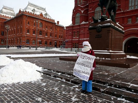 На Манежной площади в Москве задержали двух участниц одиночных пикетов в поддержку Навального